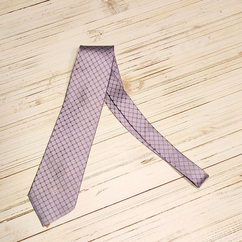 Purple/Lavender DAKS London Geometric Tie with Gold Emblem & Sparkling Detail
